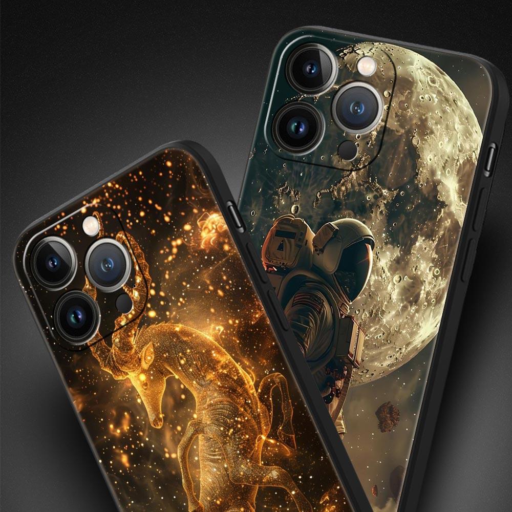 Чехол для телефона «Лунная Галактика Вселенная» для iPhone 17 16 15 Pro Max 11 12 13 14 7 8 Plus SE 2020 X XR XS Мягкий Черный