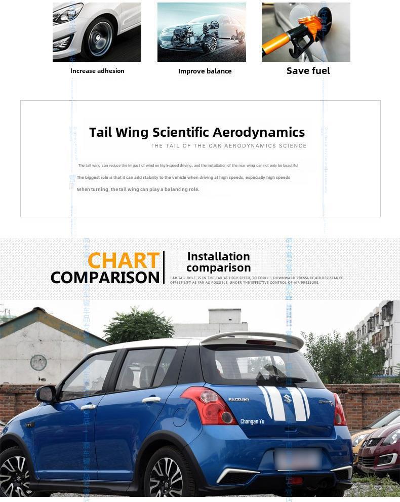 Задний спойлер для Suzuki Swift 06-16: АБС-пластик, Без сверления, Аэродинамический дизайн, Окрашенный.