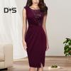 Women's Sequin Bodycon Dress Sleeveless Round Neck Midi Dress Split Pleated Evening Dress for Cocktail Party