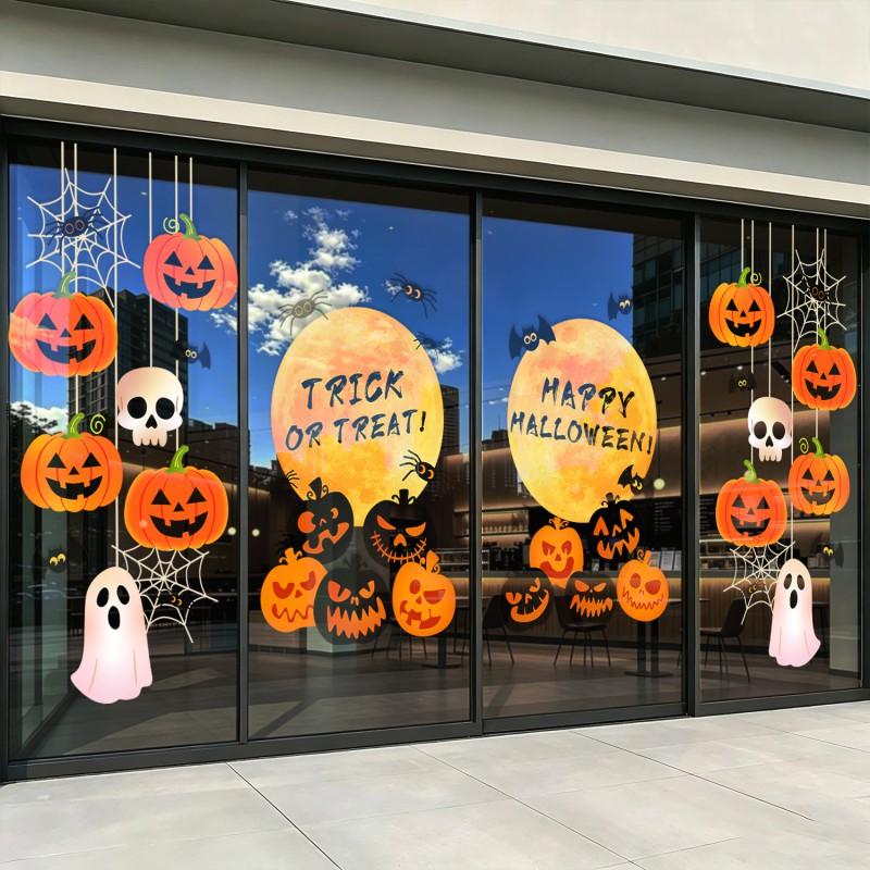 Halloween Window Decal Set Bat Skull Decorative Sticker Glass Door Party Atmosphere Decoration