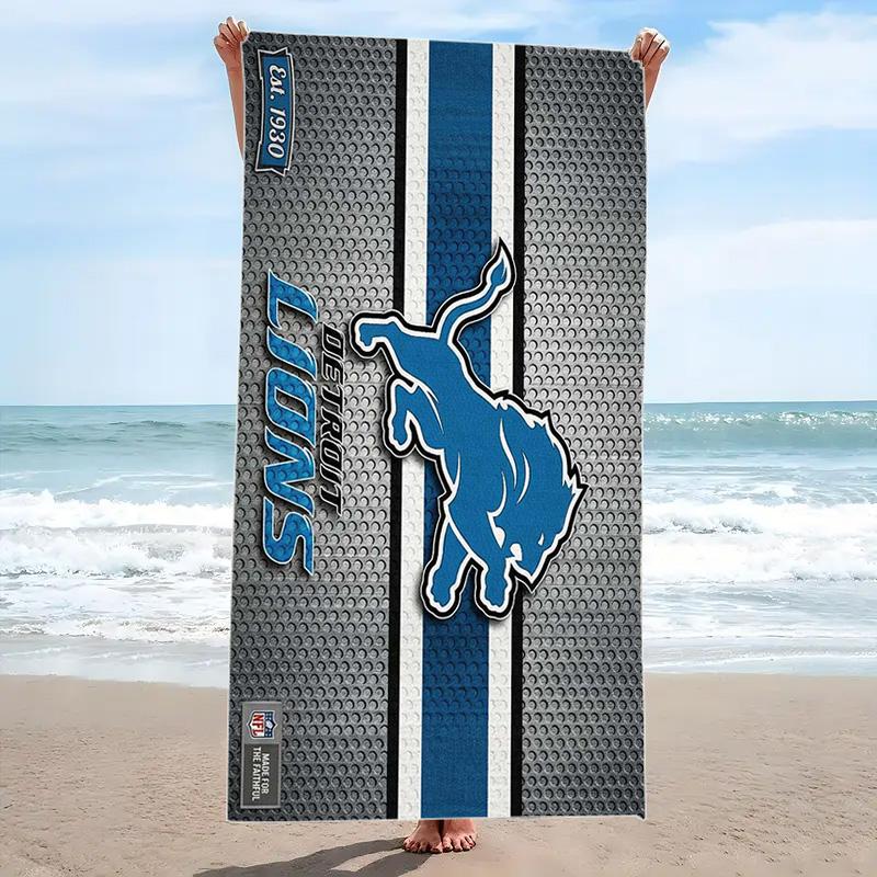 Detroit Lions Logo Print Beach Towel, Large Soft Quick Dry Towel for Beach Camping Swimming