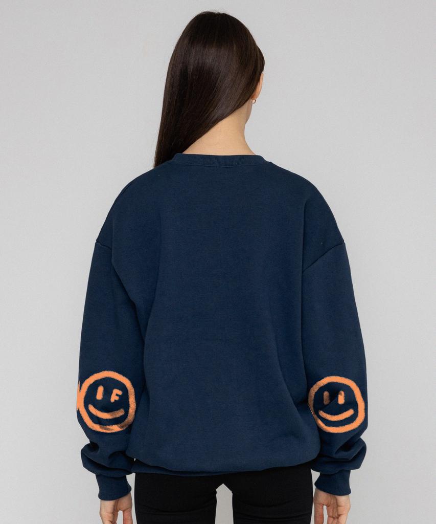 GRAVER [Unisex] Elbow Spray Dot Smile Sweatshirt_Navy