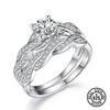 Bridal Ring Wedding Band Set Real 925 Sterling Silver Rings For Women Round Clear Zircon Classic Fine Jewelry