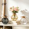 Clear Water Storage Plant Container Round Resin Vase, Transparent Sphere Flower Pot with Jute Vase for Table Bow, Modern Plastic Planter Hydroponic