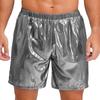 Mens Shiny Boxer Shorts Elastic Waistband Side Pocket Design Loose Fit Glossy Beach Shorts Loungewear