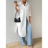 2024 Autumn Fashion Versatile Long Solid Color Cardigan Mid-Sleeve Shirt