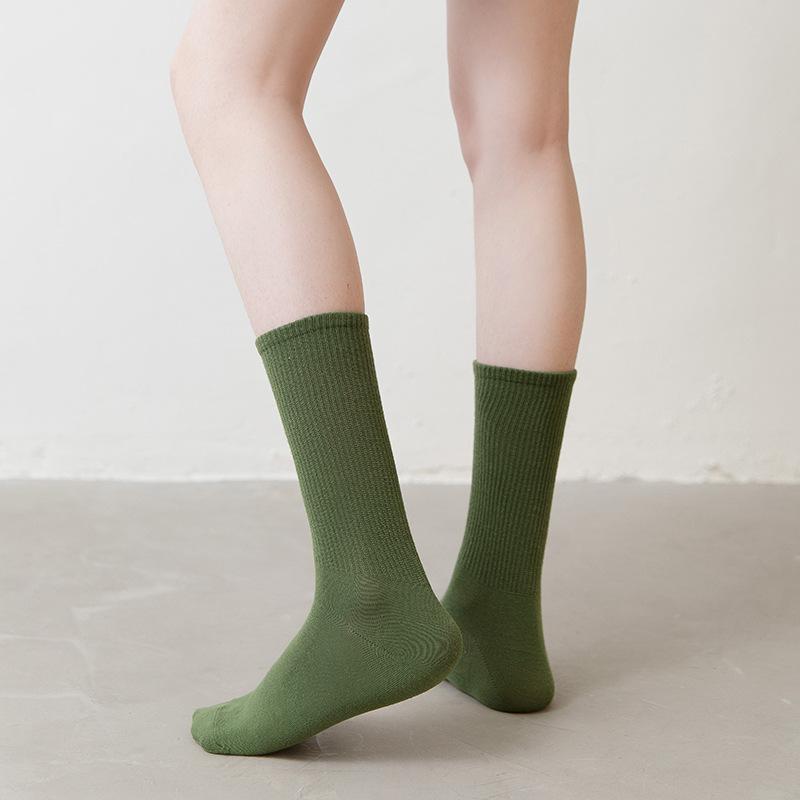 Ladies Spring New Solid Color High Rubber Band Cotton College Wind Tube Cotton Socks