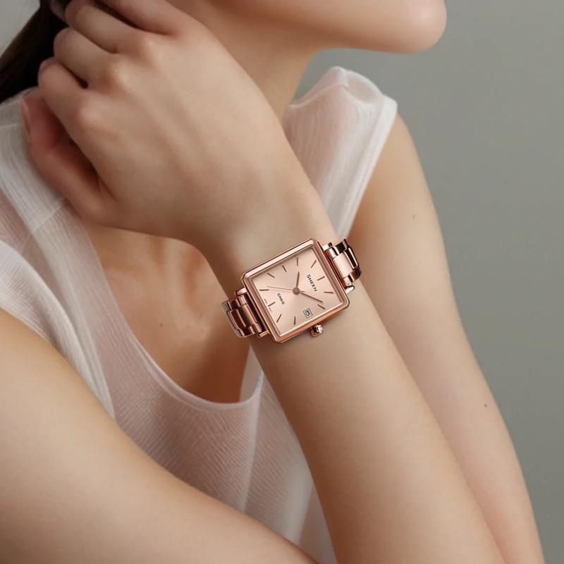 Casio SHEEN Квадратный дизайн с сапфировым стеклом простое золотое покрытие ультратонкий водонепроницаемый кварцевый механизм стальной ремешок Японский SHE-4537PG-4AUPRD