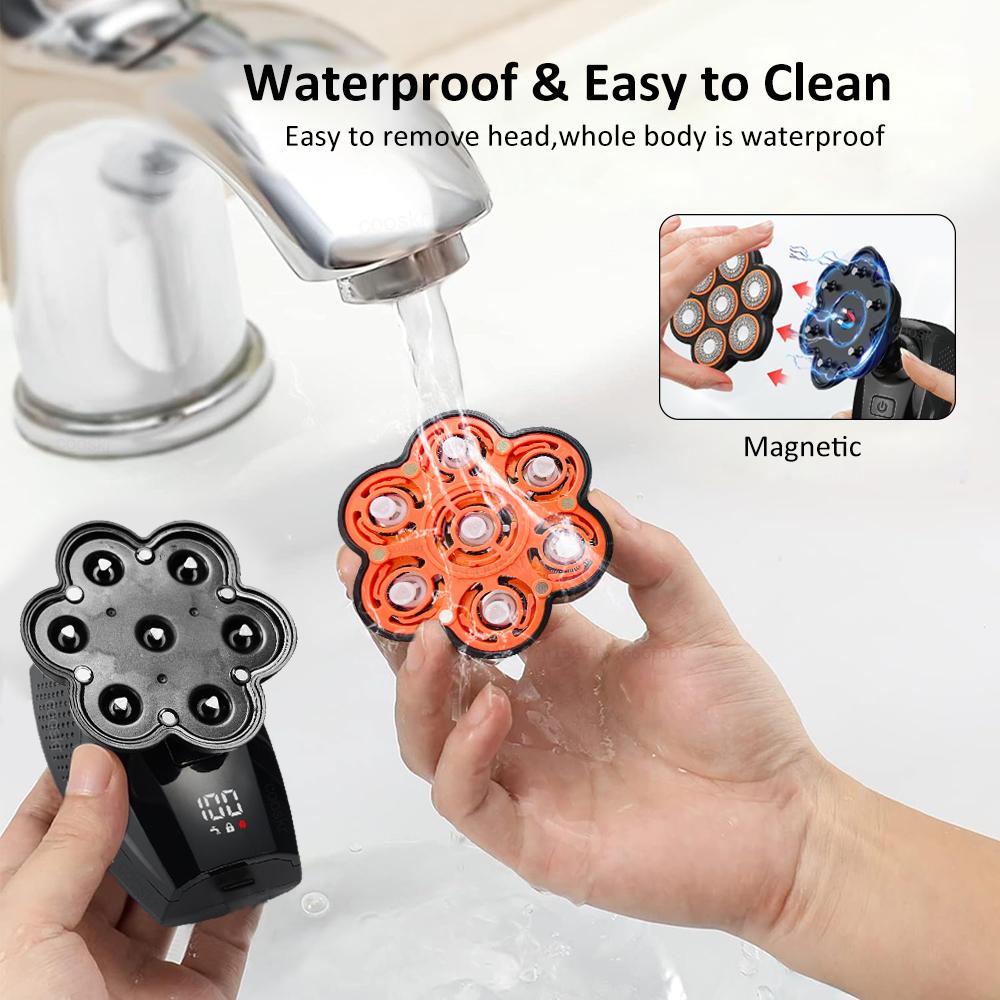 Электробритва Мужская 7D Плавающая Бритва для Бороды и Лысой Головы Водонепроницаемая Бритвенная Головка для Влажного и Сухого Бритья Портативная Мини Перезаряжаемая Мужская Бритва для Черепа