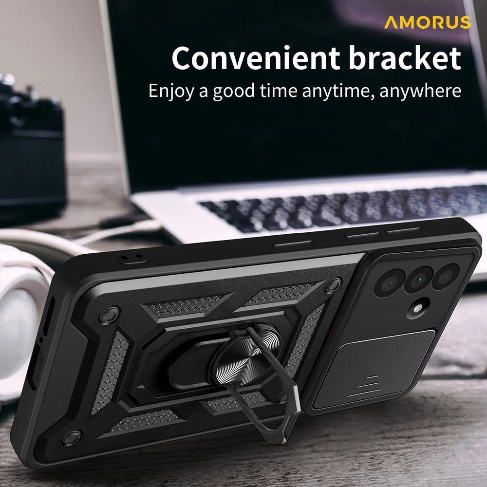 AMORUS Чехол для Samsung Galaxy A36 5G с подставкой, PC+TPU чехол для телефона со шторкой для объектива камеры