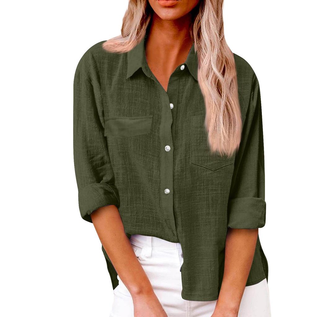 Женская осенняя однотонная свободная рубашка с длинным рукавом и пуговицами, повседневная рубашка большого размера