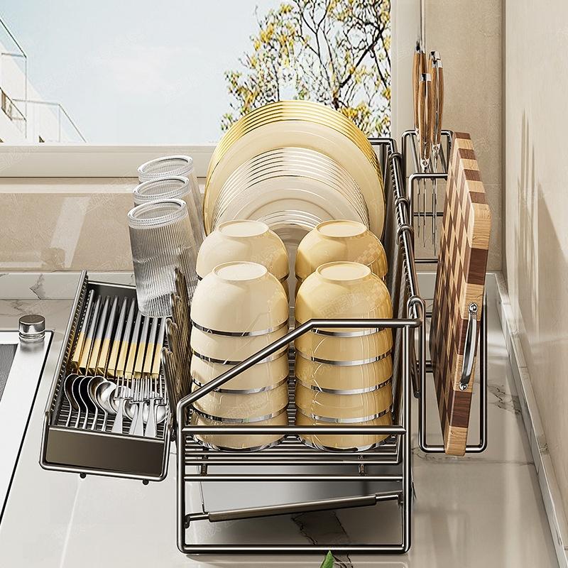 Kitchen Bowl Draining Ra Multi-Functional Countertop Sle Storage elf Utensils Di Plate Diwaer Organizer