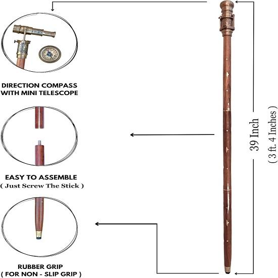 Трость викторианская трость с викторианским телескопом-компасом наверху Трость подарочная декоративная трость с латунной ручкой складная морская