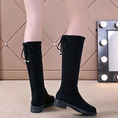 Модные женские теплые сапоги с высоким голенищем большого размера, элегантные, на низком каблуке, эластичные, демисезонные, зимние 2024, новинка