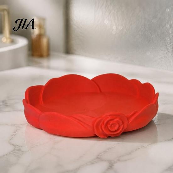 Key Dish for Entryway Rose Shaped Jewelry Storage Tray, Decorative Plastic Trinket Dish, 3D Earring And Bracelet Holder Printed Desktop Organizer