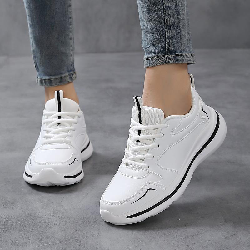 Ladies Spring New Waterproof Leather Soft Sole Casual Sports Shoes Sports Light and Comfortable Running Shoes