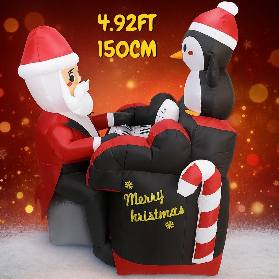 4.92 фута Надувная игрушка Санта-пианино-пингвин со светодиодной подсветкой Праздничные подарки Рождественское украшение для двора Рождественские товары Домашнее украшение