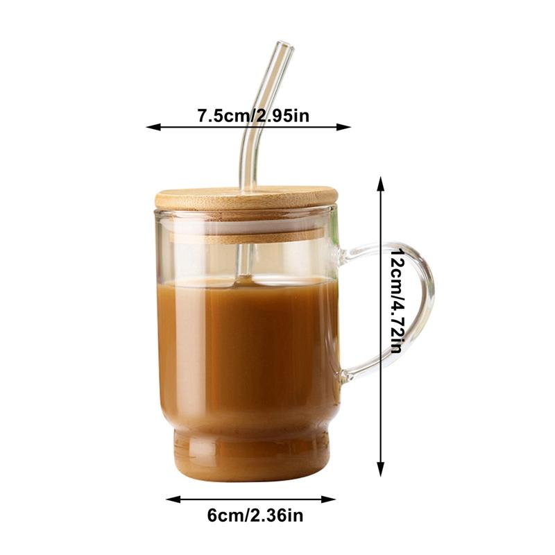 450/600 мл стеклянные стаканы чашка с трубочкой термостойкая прозрачная чашка для сока кофе молока чая с бамбуковой крышкой посуда для напитков полосатая пивная кружка
