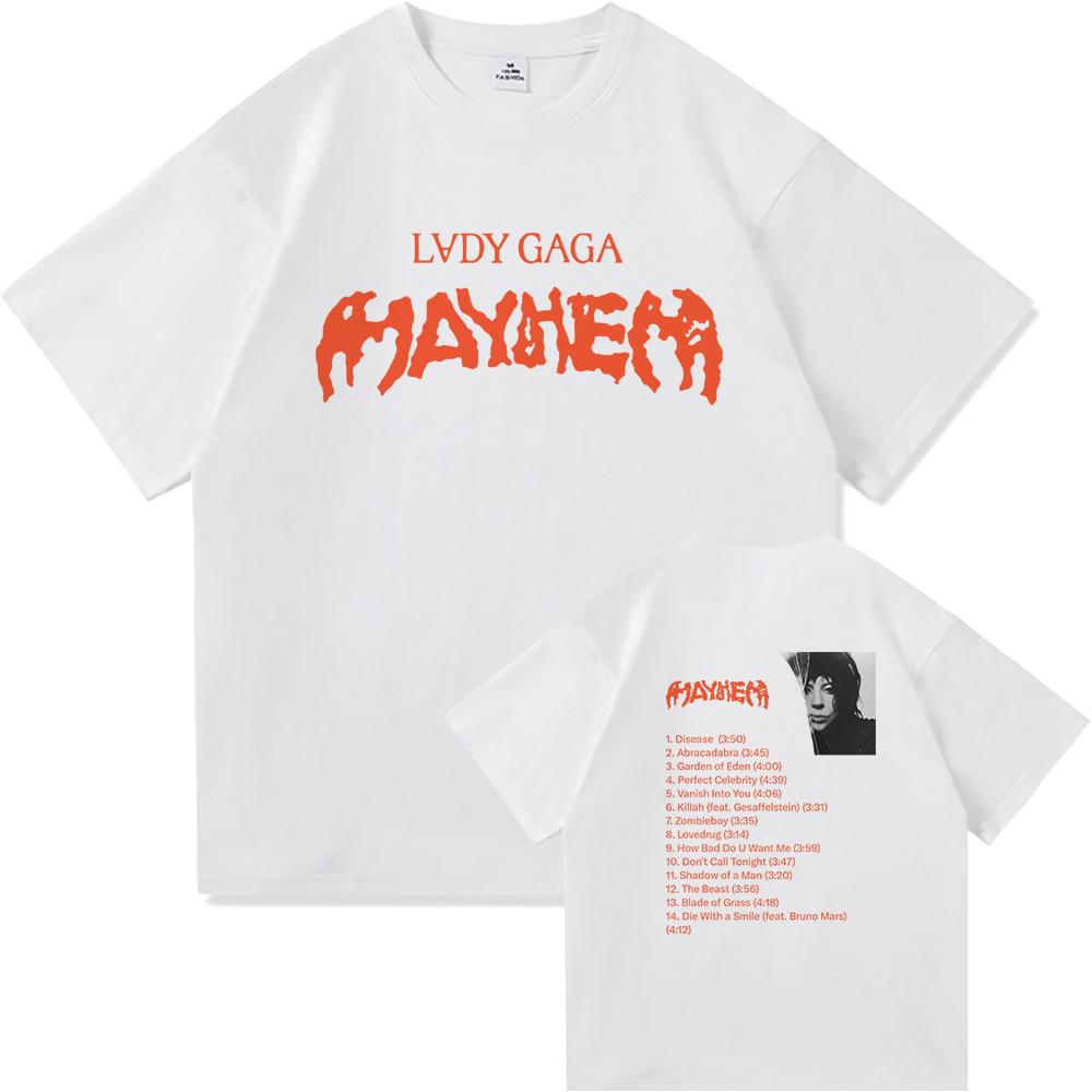 Футболка Lady Gaga Mayhem 2025 Новый Альбом Мода Мужская Летняя Ретро Харадзюку Высококачественная Одежда Хлопок Фан Футболка