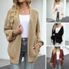 Lantern Long Sleeve Cardigan Sweater Open Front Solid Color Mid-length Knitting Coat Streetwear