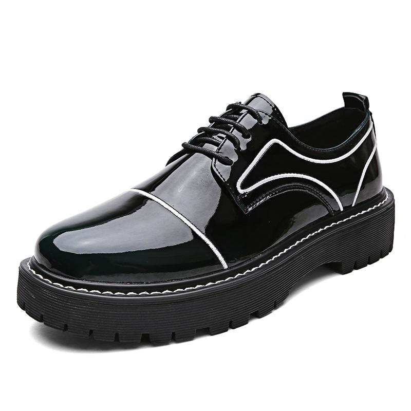 Белые Мягкие FootPairs Британский Стиль Круглый Носок Толстая Подошва Черная Кожа FootPairs Мягкий Корейский Стиль Парикмахер Формальный Деловой Глянцевый Мягкий