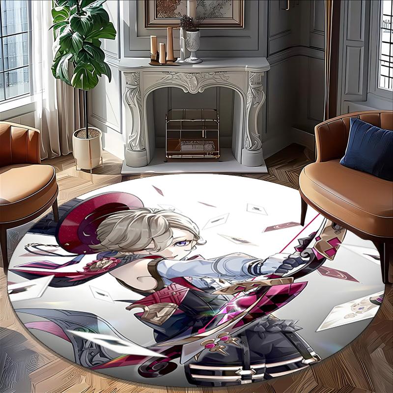 1pc Genshin Impact Lyney1 Design Printed Area Round Carpet for Bedroom Living Room Home Decor Rugs Mat Non Slip Mat Rug for Bedside