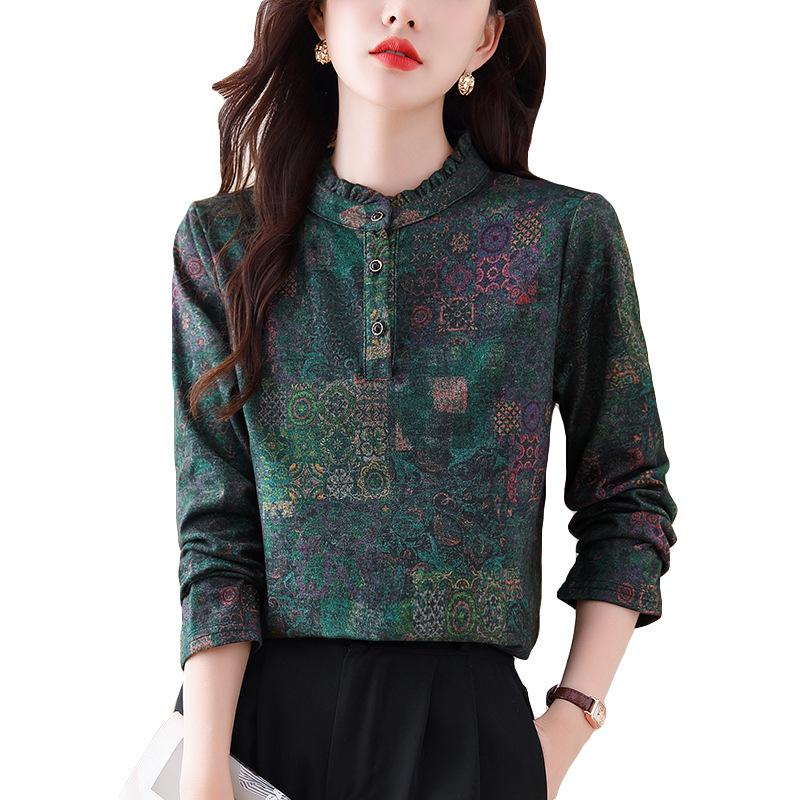 Long-sleeved Printed Large-size Winter New Mom with High-end Pullover Inside