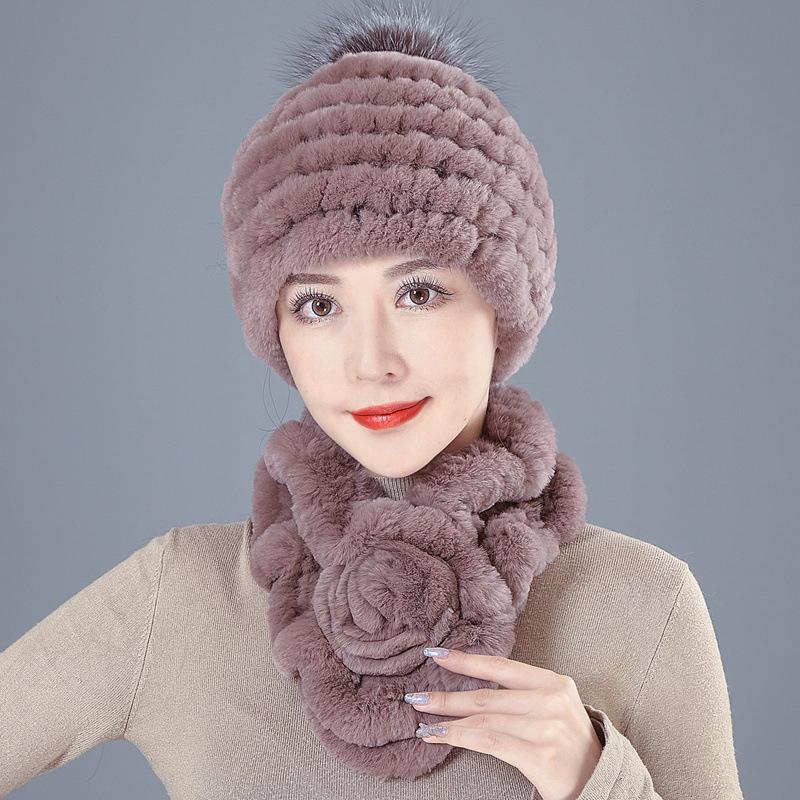 New Rex Rabbit Hair Hat Female Winter Mother Middle and Old Fur Hat Thickened Warm Rabbit Hair Plush Round Hat