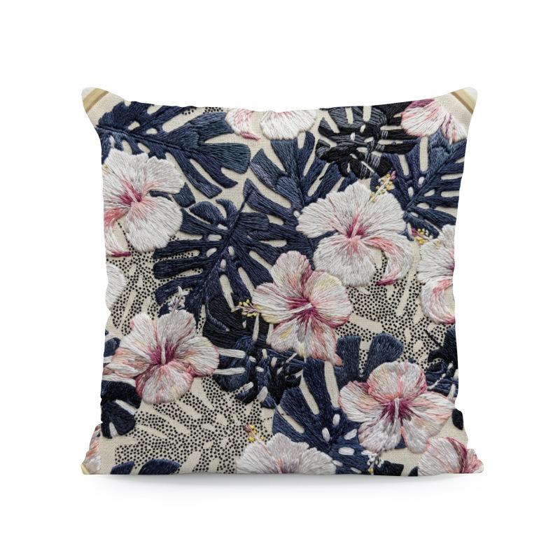Faux Embroidery Floral Cushion Cover 2D Flat Print Sunflower Daisy Pillowcase For Sofa Living Room Spring Home Decor 45X45