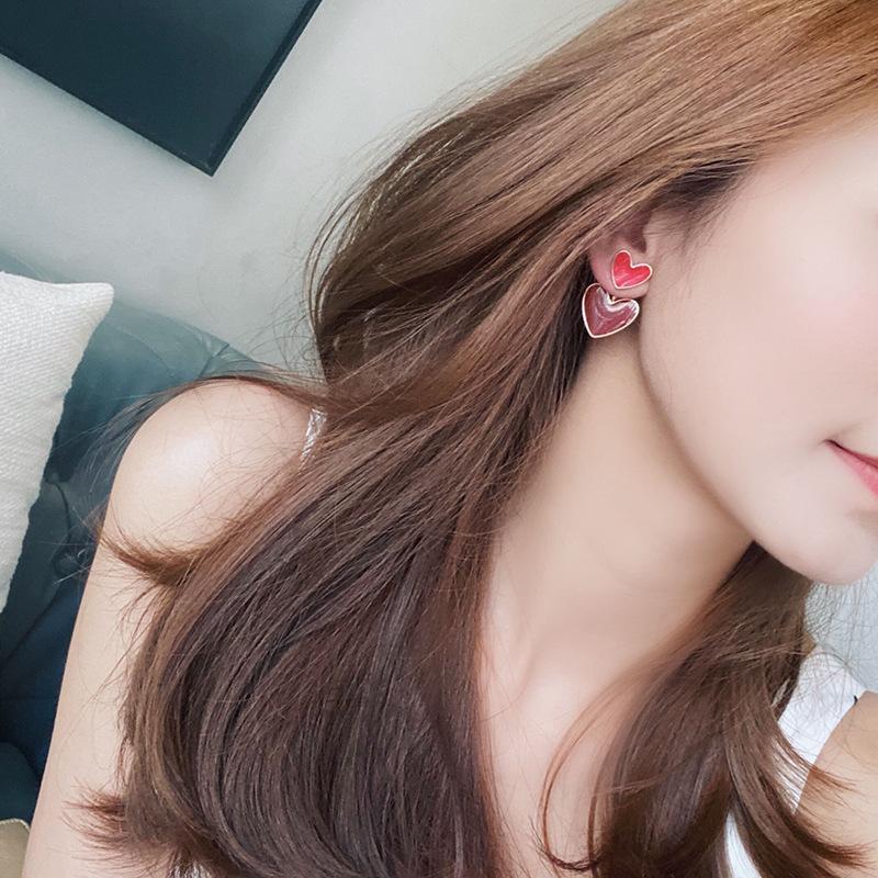 Pinkdudu Модные 3 цвета, серебряные серьги-капельки с двойной любовью, милые романтические серьги-капельки с масляными сердечками для женщин, ювелирные изделия PD1354