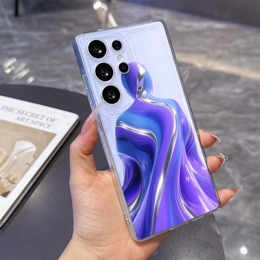 Фиолетово-синий жидкий гуманоидный чехол для телефона Samsung Galaxy S26 S25 S24 S23 S22 S21 S20 FE Plus Прозрачная защитная крышка из ТПУ