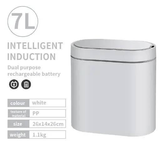 7L White/Grey Trash Can Smart Sensor Trash Can Automatic Household Electronic Kitchen Trash Bin Toilet Waterproof Narrow Seam Sensor Bin