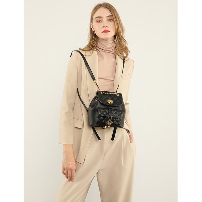 Сумка из натуральной кожи, маленький мини-рюкзак, женская сумка, рюкзак из воловьей кожи с ромбами, женский новый модный маленький рюкзак с язычком