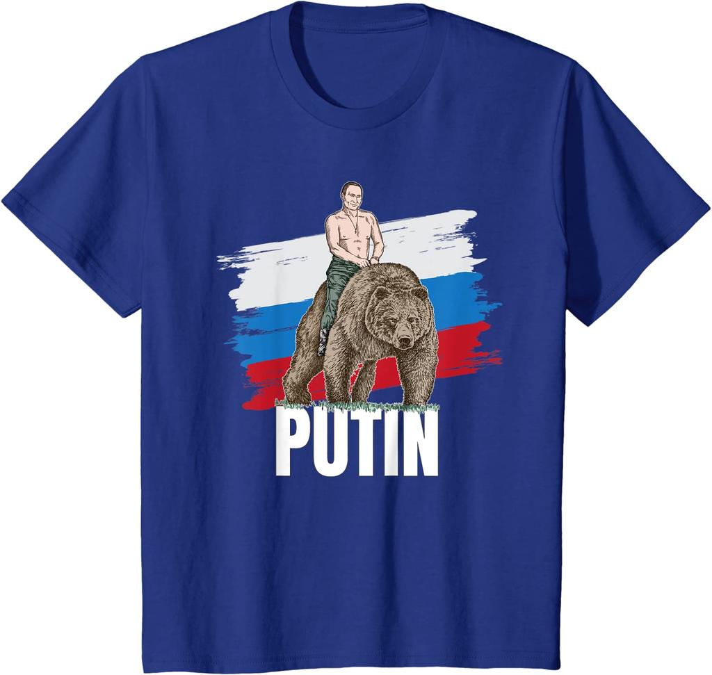 Putin on Bear Russia President Moscow Gift Men TShirt Casual High Quality 100  COTTON ONeck Short Sleeve Shirts Streetwear