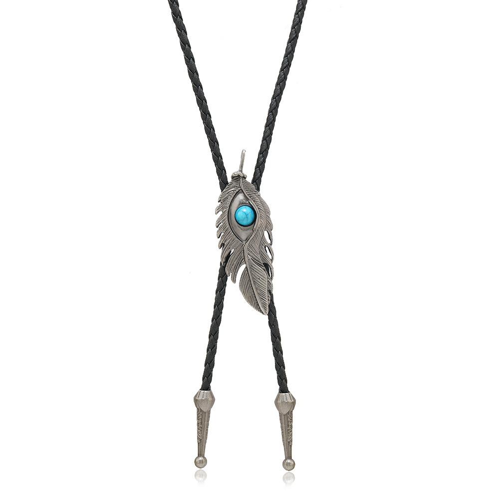 PU Woven Turquoise Feather Necklace Boho Bronze Butterfly Choker Five-pointed Star Bolo Tie  Men