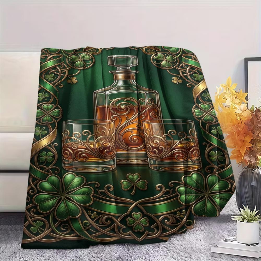 1Pc St.Patrick's Day Print Flannel Blanket, High quality Comfortable for All Seasons, Home Decor, Warmth and Comfort, Perfect for Christmas Gifts W73