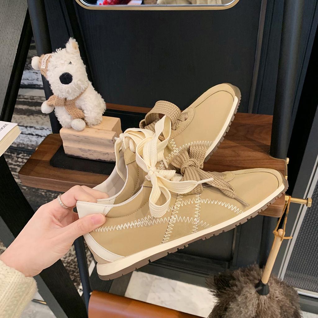 Версия из коровьей кожи виноградной матери, такие же модные кроссовки с круглым носком и контрастными цветами в стиле Forrest Gump для женщин от корейского блогера