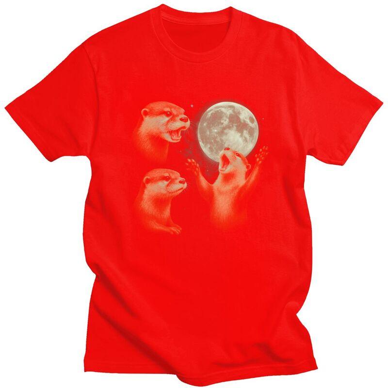 Funny Otters Howling At The Moon Design T Shirt for Unisex Tshirts Casual Sumer Style Short Sleeve Tee Shirt Slim Fit Clothing