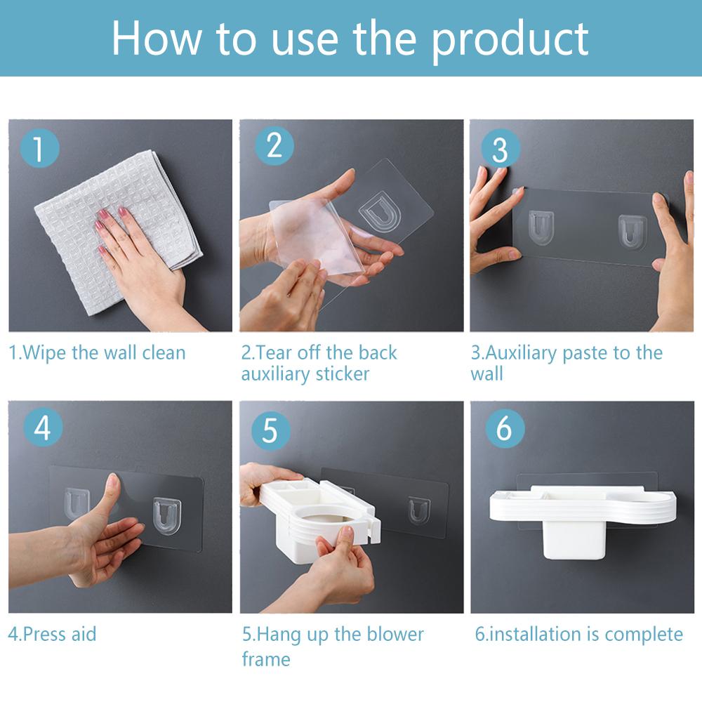 Настенная полка для хранения в ванной комнате. Полка для фена без перфорации.