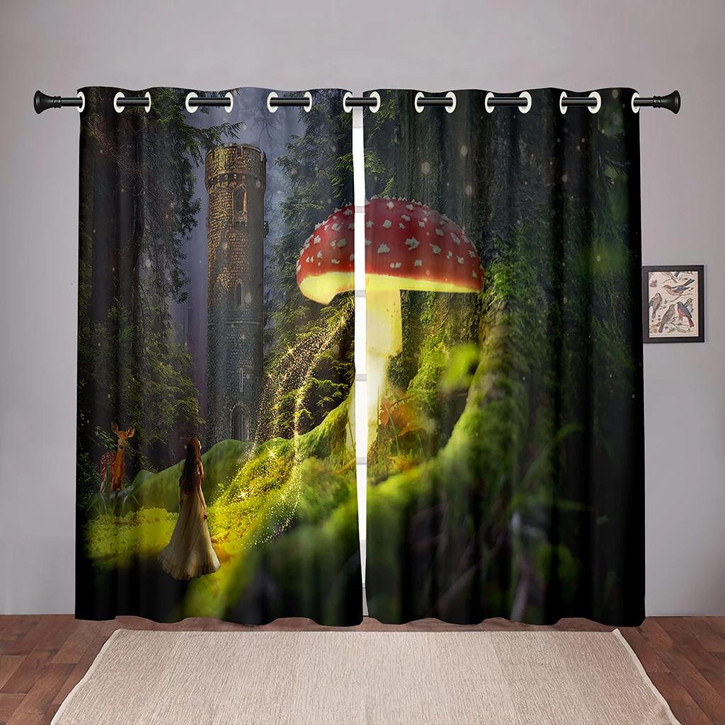 Природа Грибной лесМечтательная затемняющая оконная занавеска для спальни, гостиной, ванной комнаты, кухни, двери зала, высокая затененность, новая мода