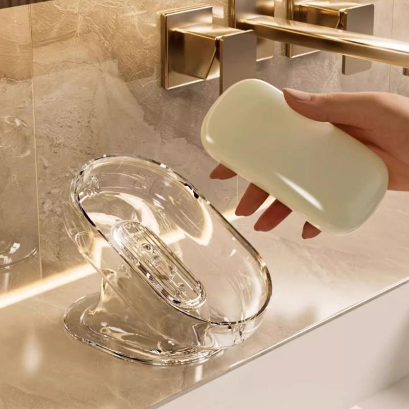 Auto Draining Soap Tray For Shower And Utility Room Quick Drying Feature PET Soap Storage Box Bathroom Oganizers