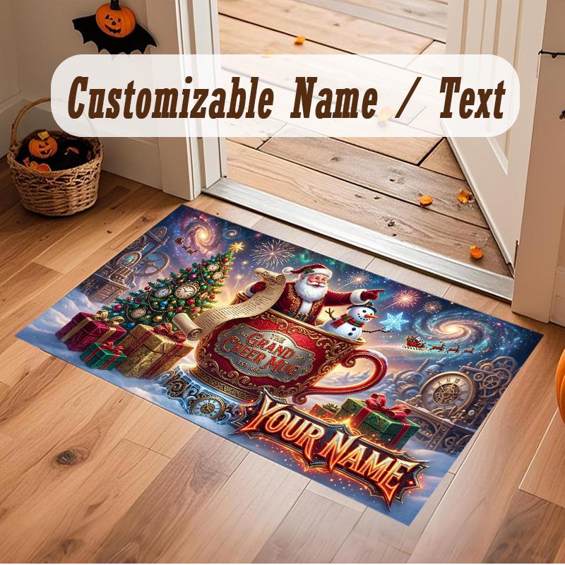 Christmas Theme Soft Crystal Velvet Rug Custom Name & Text Print Non Slip Floor Rug for Bedroom Living Room