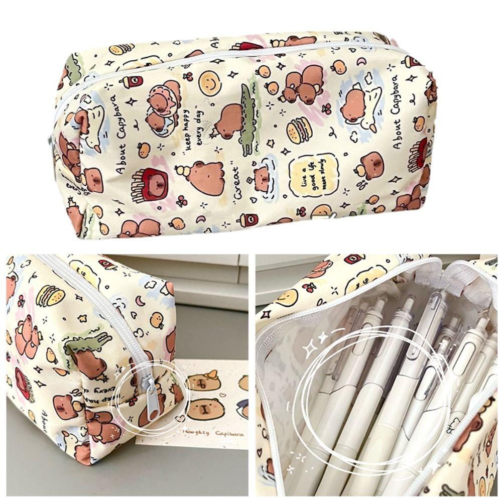 Высококачественный холщовый пенал большой вместимости с капибарой, многофункциональный органайзер для канцелярских принадлежностей, студенческий