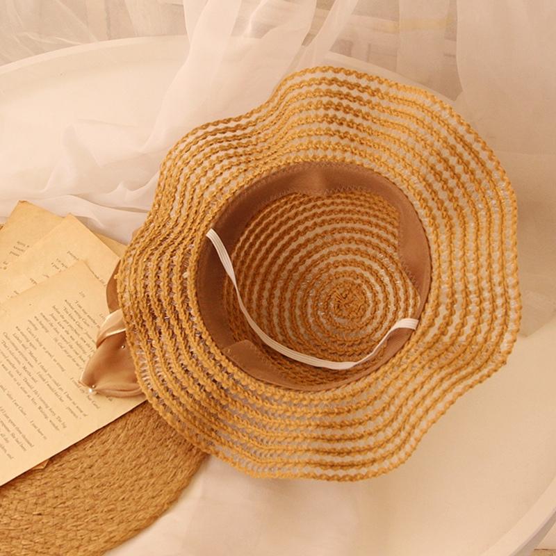 Детские соломенные шляпы для девочек, солнцезащитные шляпы, атласные украшения с бантом и лентой