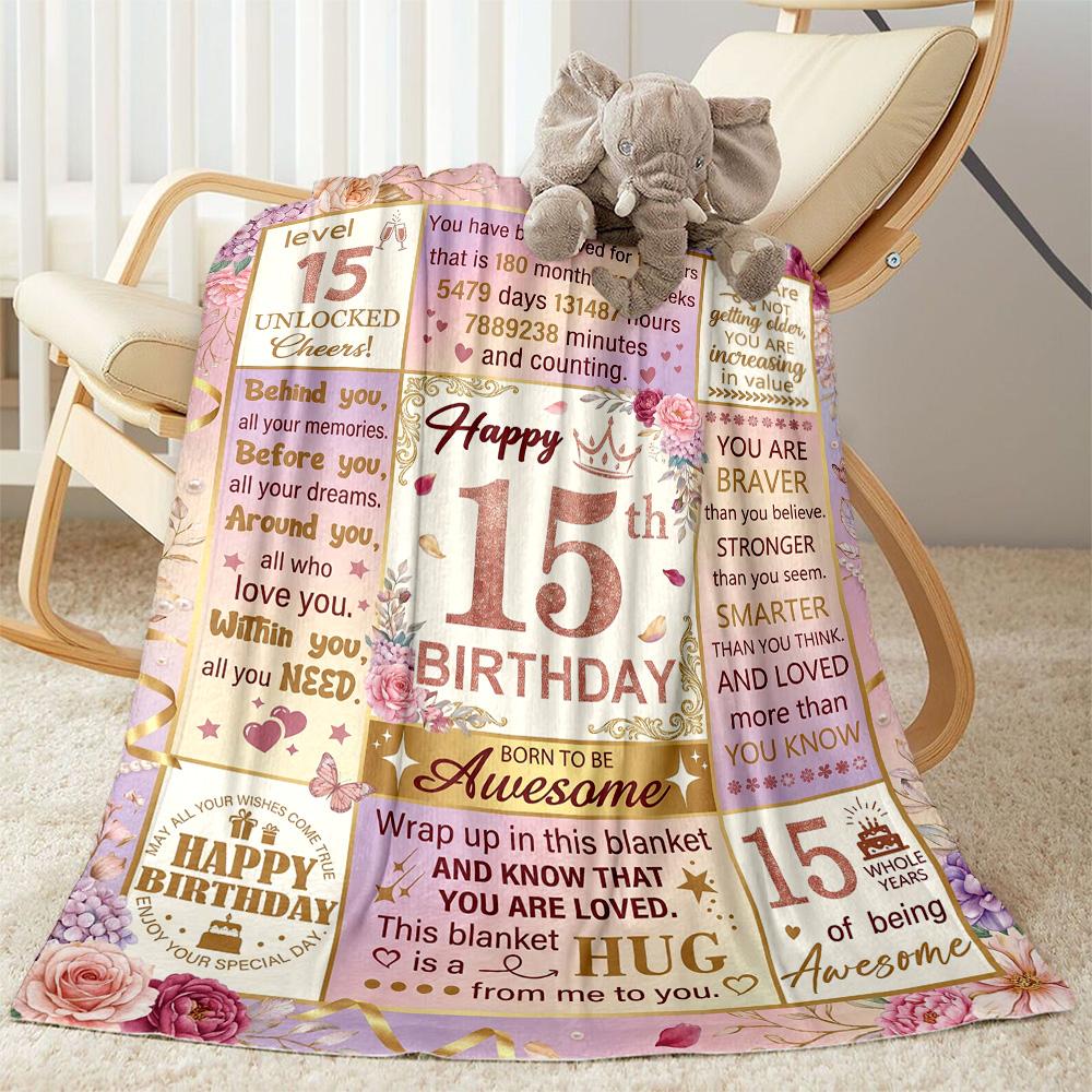 15th Birthday Celebration Flannel Blanket-Soft and Suitable for Sofas,Beds,Offices,Travel,All Seasons,Great Gift for Holidays and Birthdays.