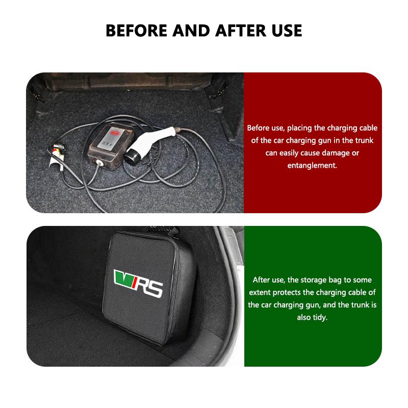 AAFO1 For Skoda Oxford Cloth Car Charge Cable Case Organiser Waterproof Charging Gun Storage Bag Kamiq Karoq Octavia 2 3 Rapid Scala