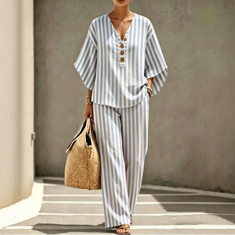 2026 summer new women's clothing loose casual striped linen fashion suit shirt women