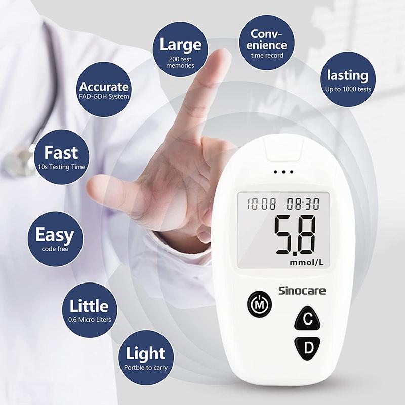 Sinocare Безопасный глюкометр Accu, монитор уровня глюкозы в крови, диабетический тестер + 10 бесплатных тест-полосок