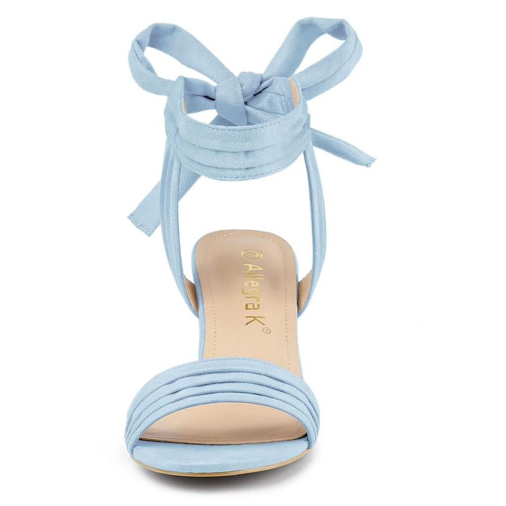 Allegra K Women's Open Toe Sandals with Ankle Tie and Back Block Heel, Sky Blue, Size 25.5cm