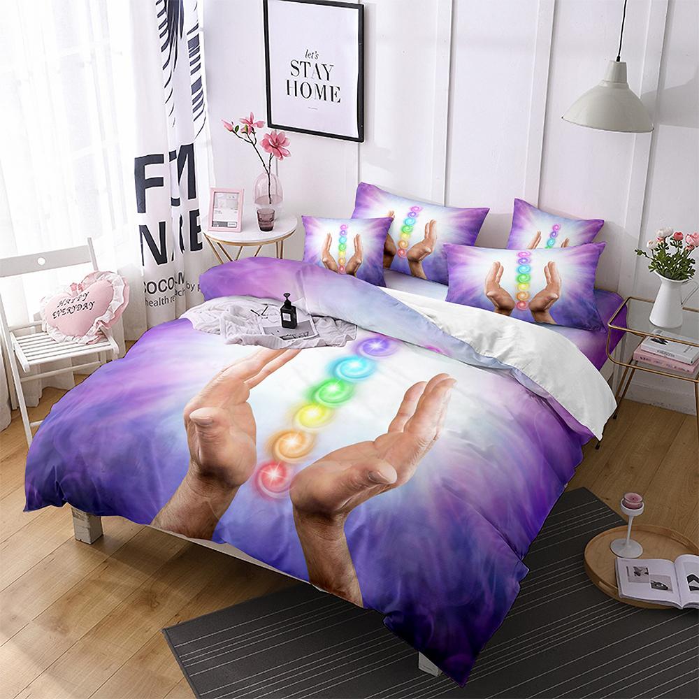Yoga Duvet Cover King Queen Chakra Meditation Bedding Set Blue Mandala Boho Hippie Style With Chakra Art microfiberQuilt Cover